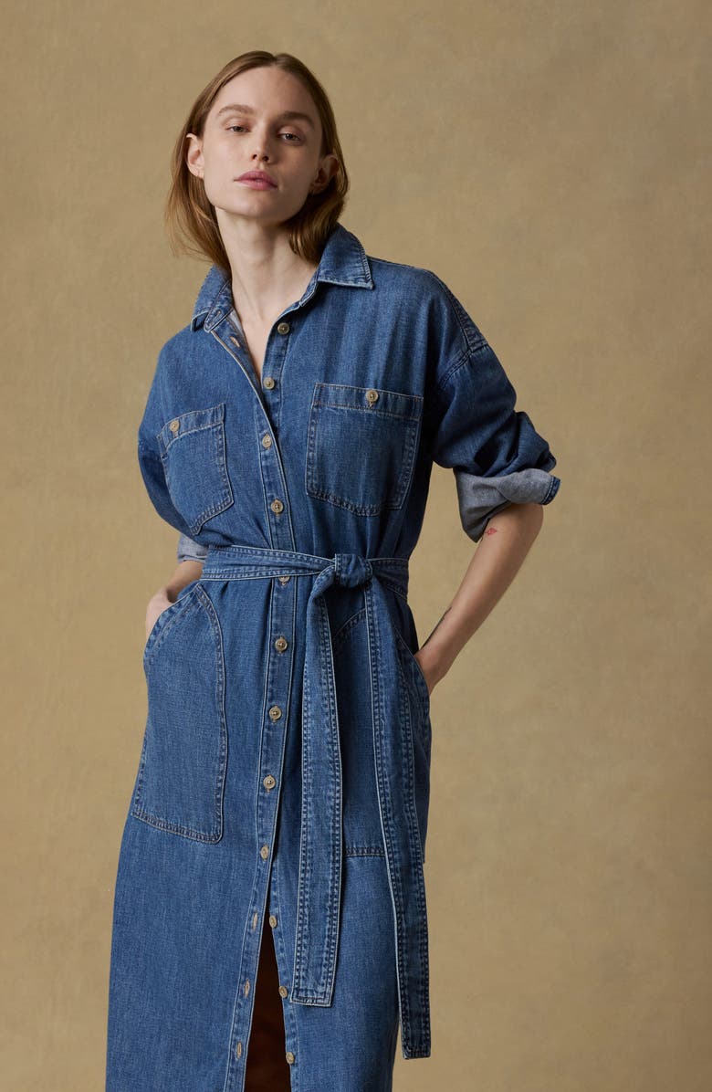 Faherty Cleo Oversize Long Sleeve Sunfair Denim Shirtdress, Alternate, color, Beacon Hill Wash
