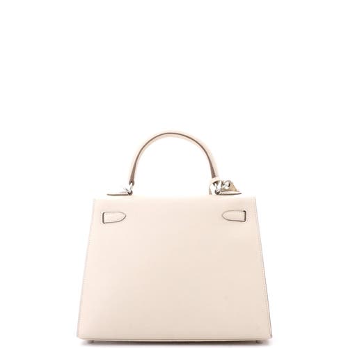 Pre-owned Hermes  Hermes Kelly Handbag Light Epsom With Palladium Hardware 25 In White
