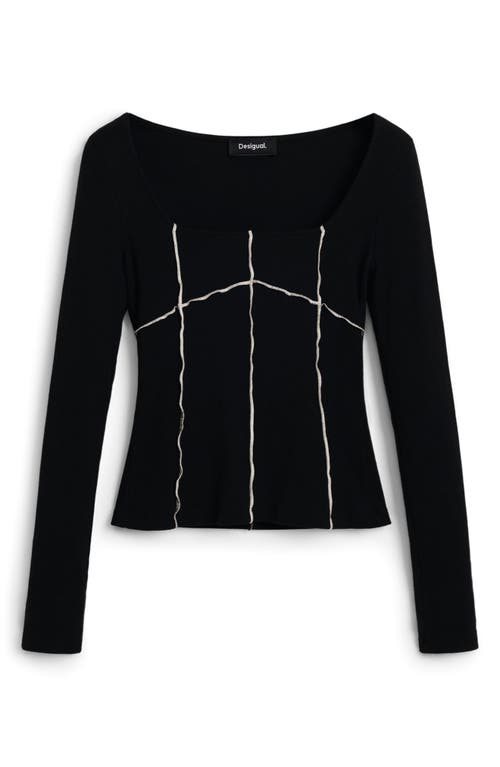 Desigual Seamed Long Sleeve Top In Black