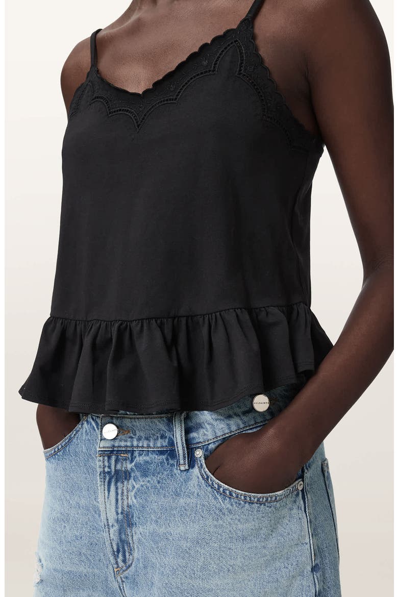 Georgia Lace Trim Peplum Camisole, Alternate, color, BLACK
