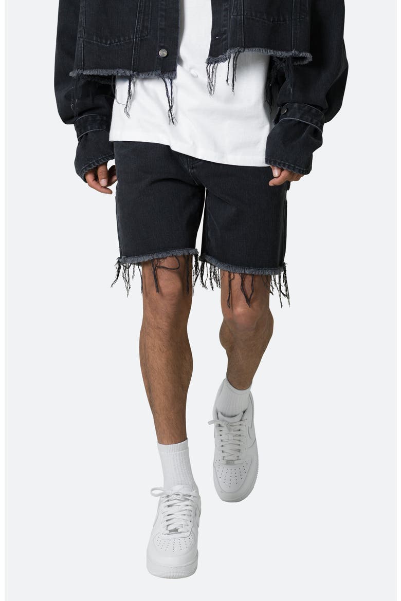 Frayed Denim Shorts, Alternate, color, WASHED BLACK