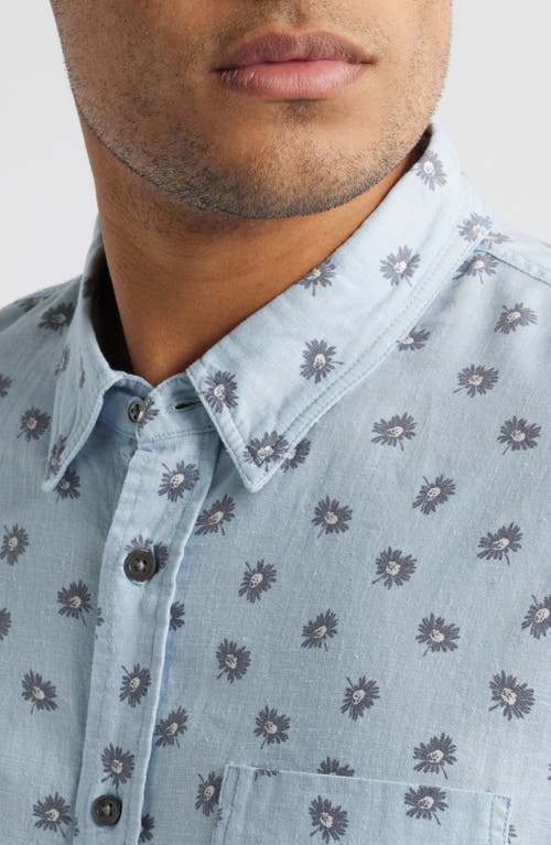 Rails Carson Short Sleeve Stretch Linen Blend Button-up Shirt In Daisy Toss Celestial