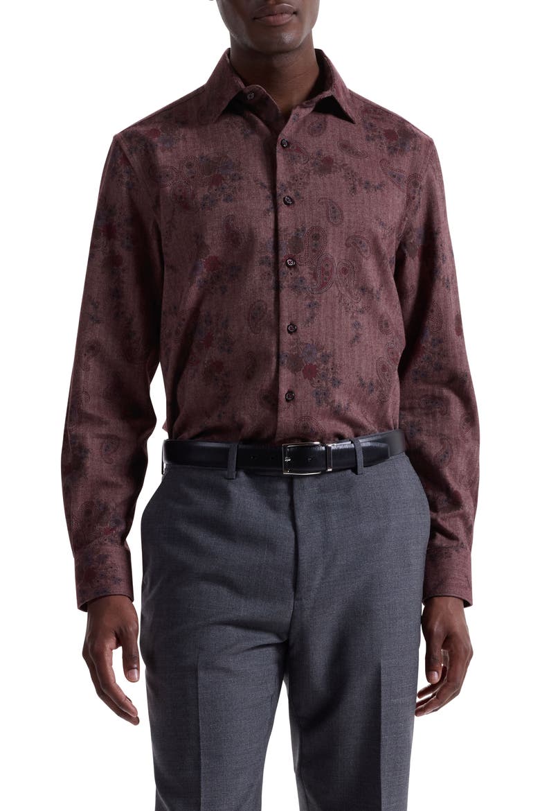 Axel Shaped Fit Floral Paisley Button-Up Shirt, Main, color, BURGUNDY