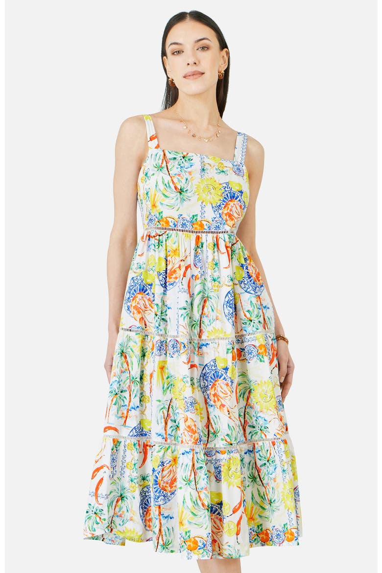 Print Cotton Midi Sun Dress, Main, color, Multi