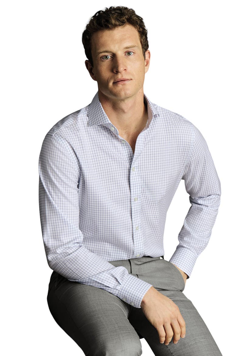 Check Non-Iron Twill Cutaway Slim Fit Shirt Single Cuff, Alternate, color, Royal Blue