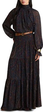 Lauren Ralph Lauren Paisley Crinkle Georgette Maxi Skirt
