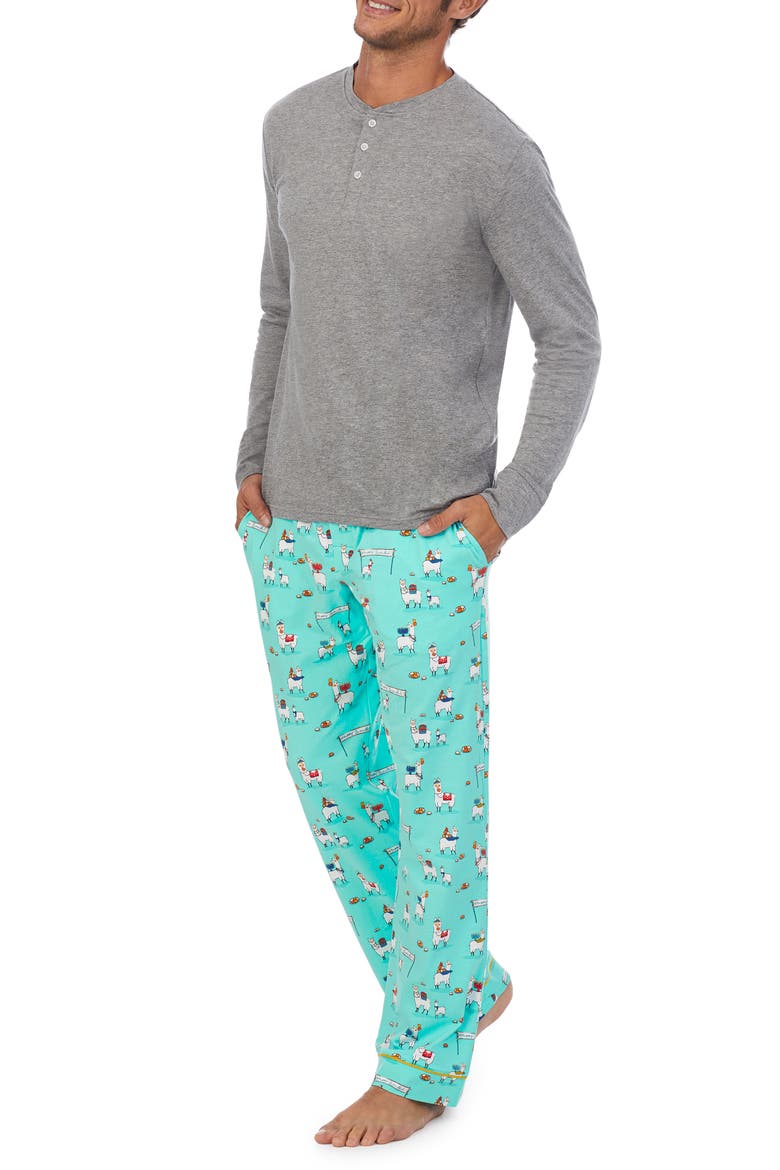 Holiday Print Organic Cotton Henley Pajamas, Alternate, color, HAPPY LLAMAKKAH