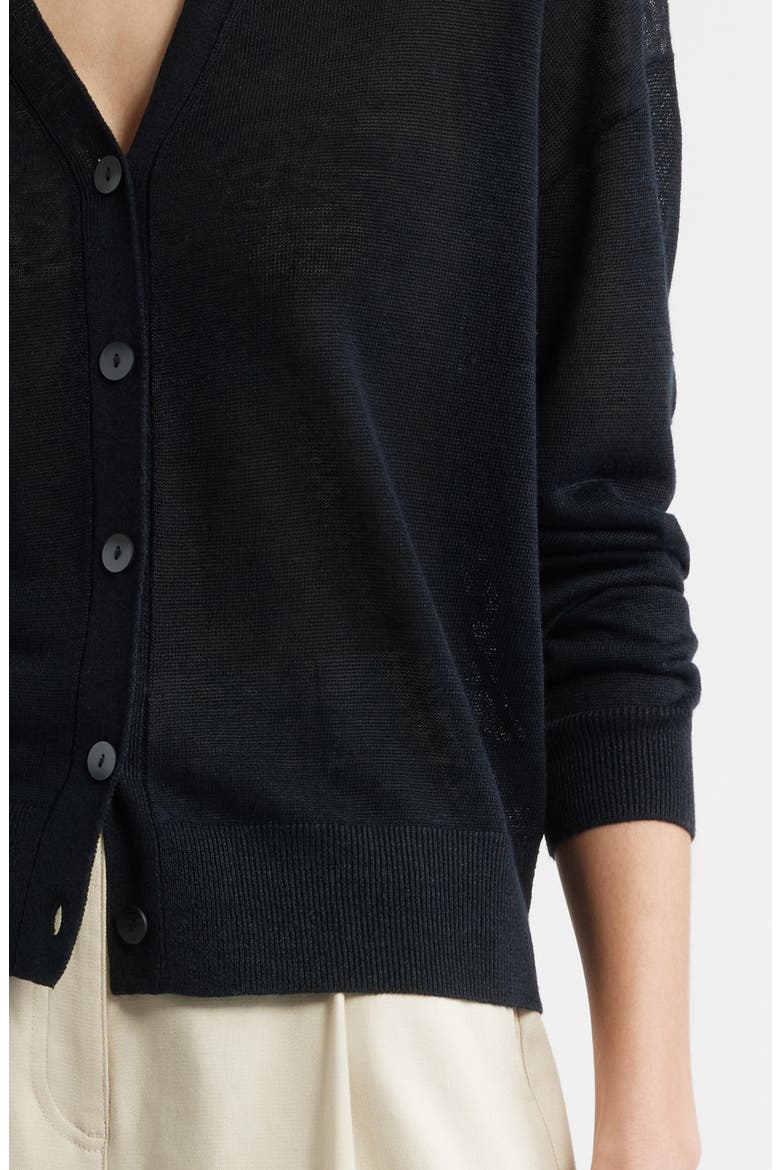 V-Neck Linen & Viscose Cardigan, Alternate, color, BLACK