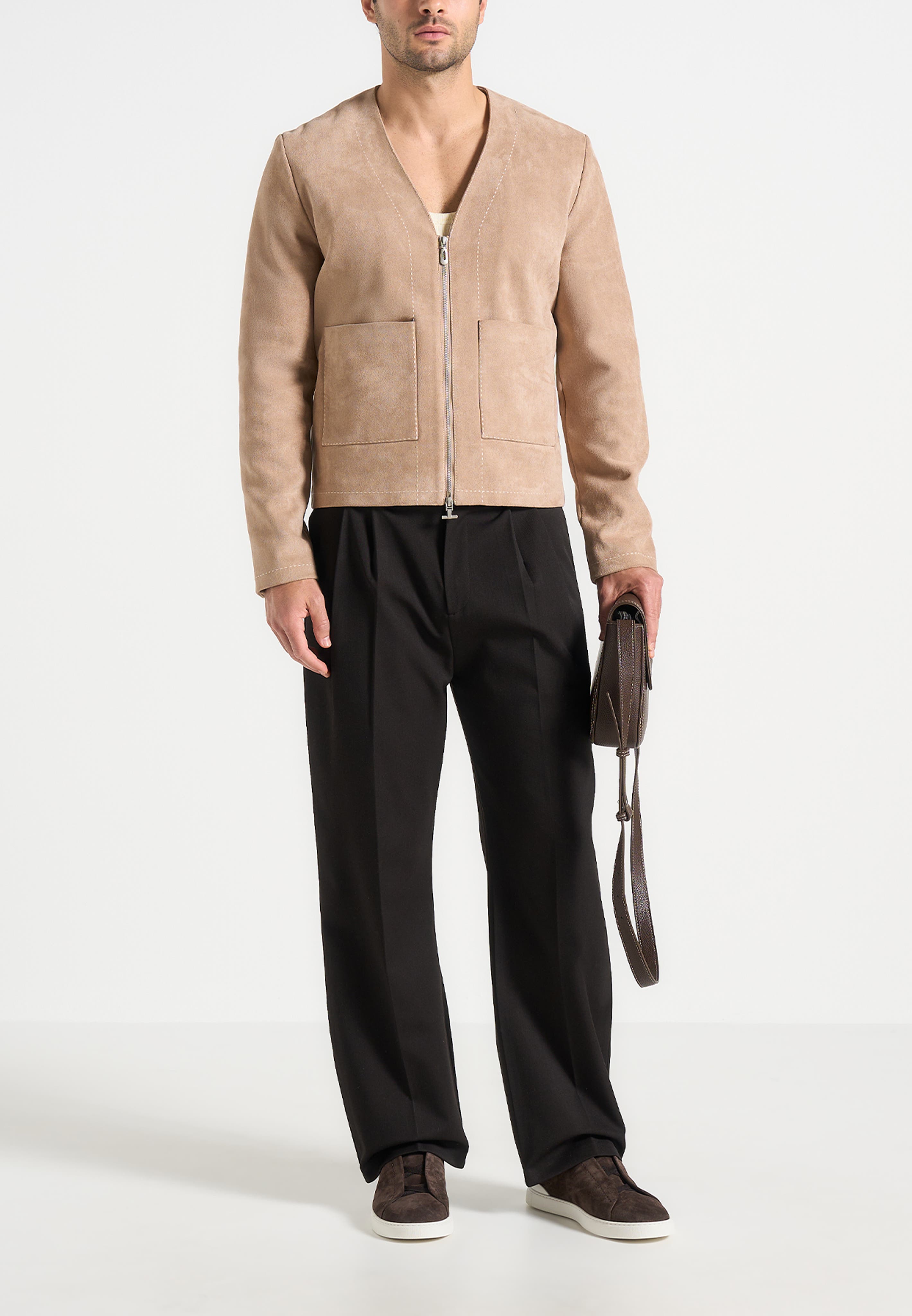 Maxime Suede Zip Jacket With Contrast Stitch