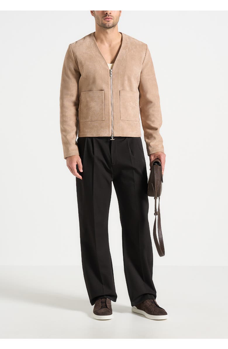 Manière De Voir Maxime Suede Zip Jacket With Contrast Stitch, Main, color, Beige