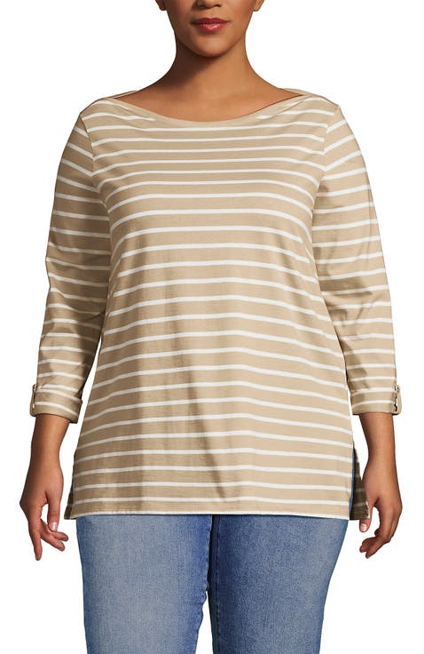 Plus Size Supima Cotton Adjustable 3/4 Sleeve Boatneck Tunic