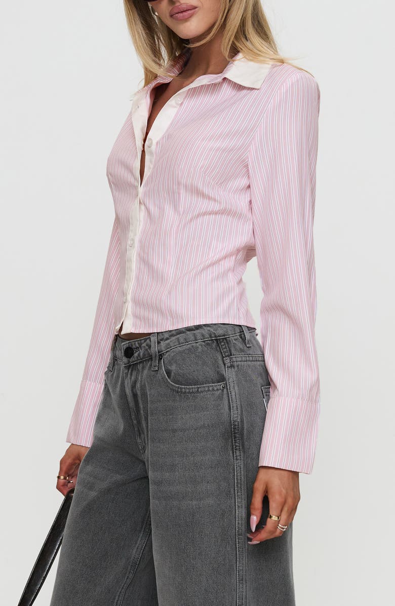 Princess Polly Lyndel Stripe Button-Up Shirt, Alternate, color, 