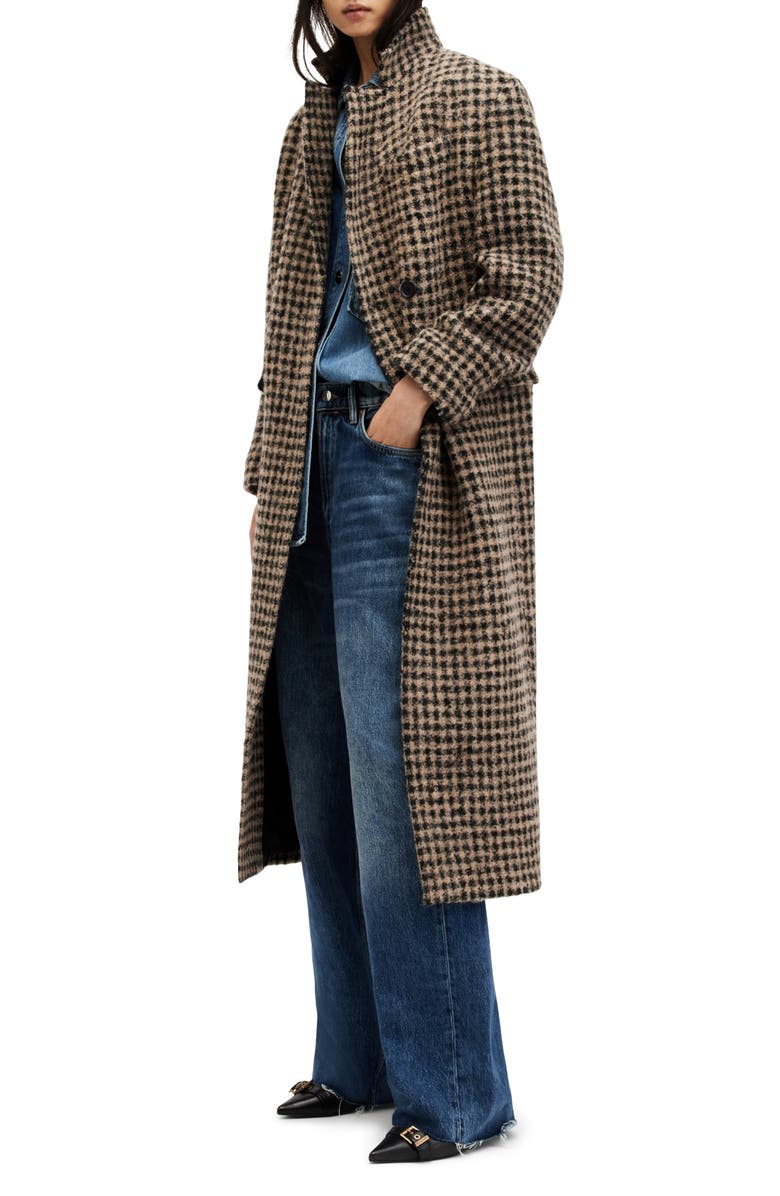 AllSaints James Check Coat, Alternate, color, Check Brown