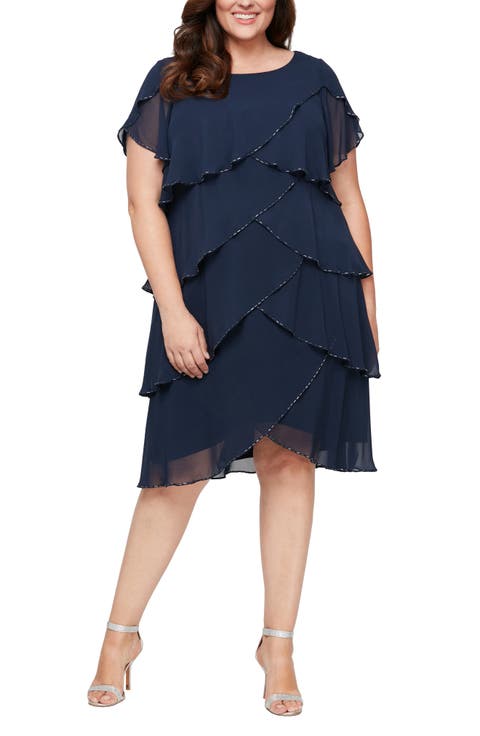 Bugle Beaded Tiered Cocktail Dress