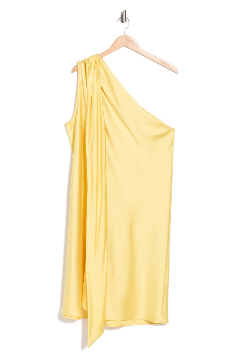 One-Shoulder Satin Shift Dress with Scarf, Alternate, color, BUTTER