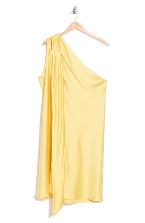 One-Shoulder Satin Shift Dress with Scarf (Plus)