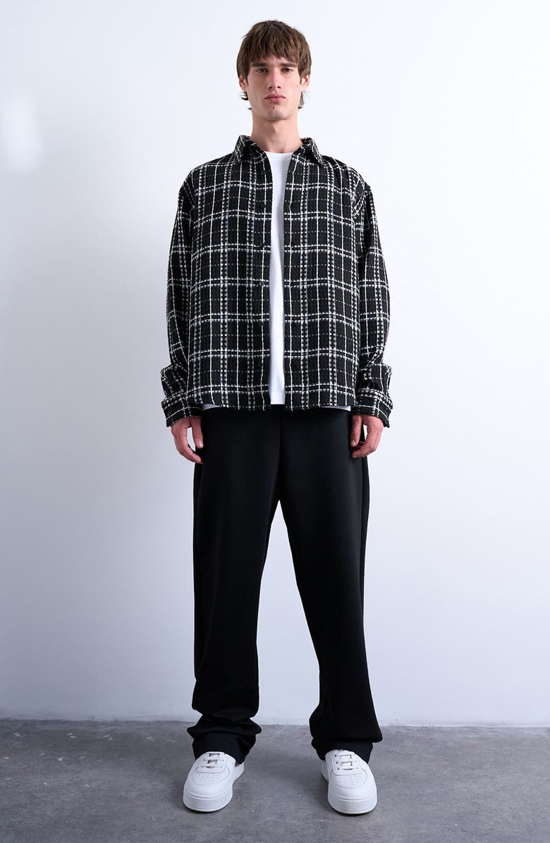 Topman Textured Check Overshirt, Alternate, color, Black