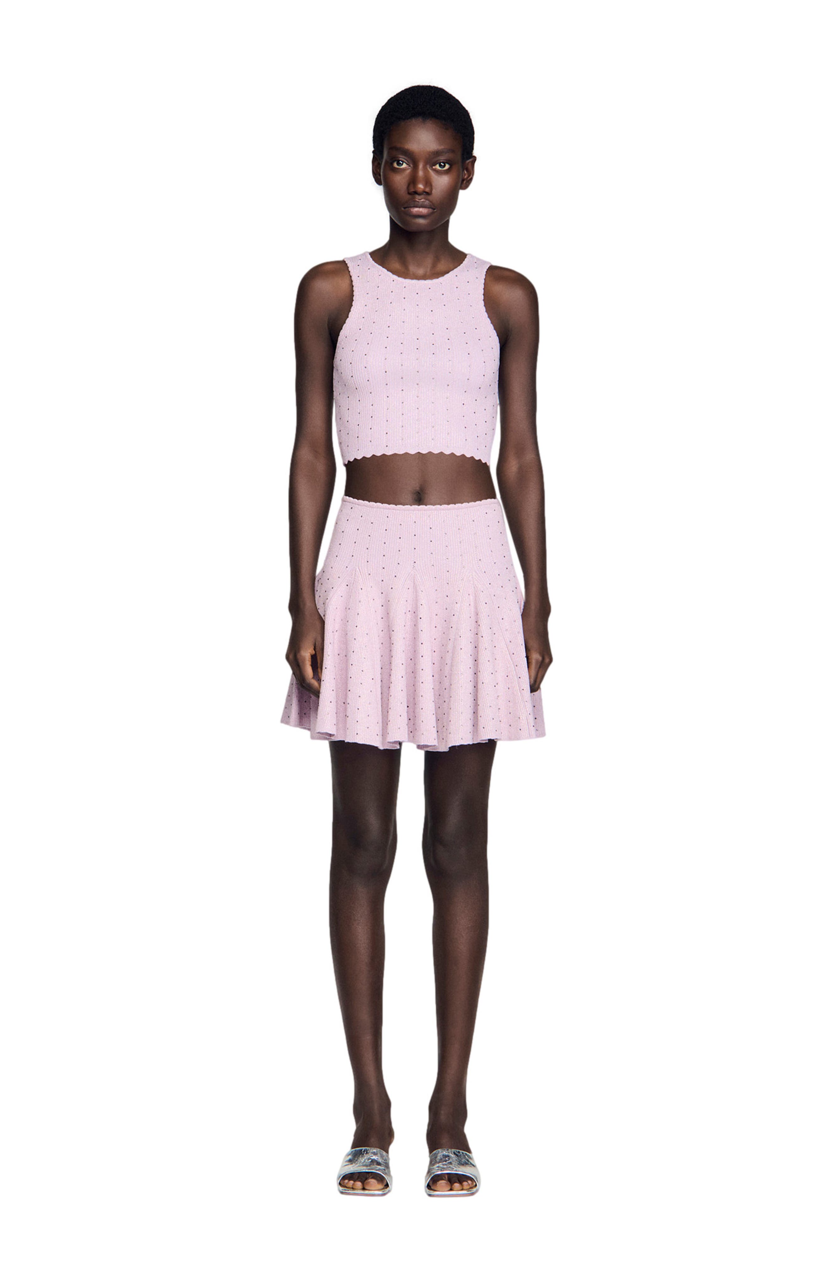 Mini rhinestone knit skirt