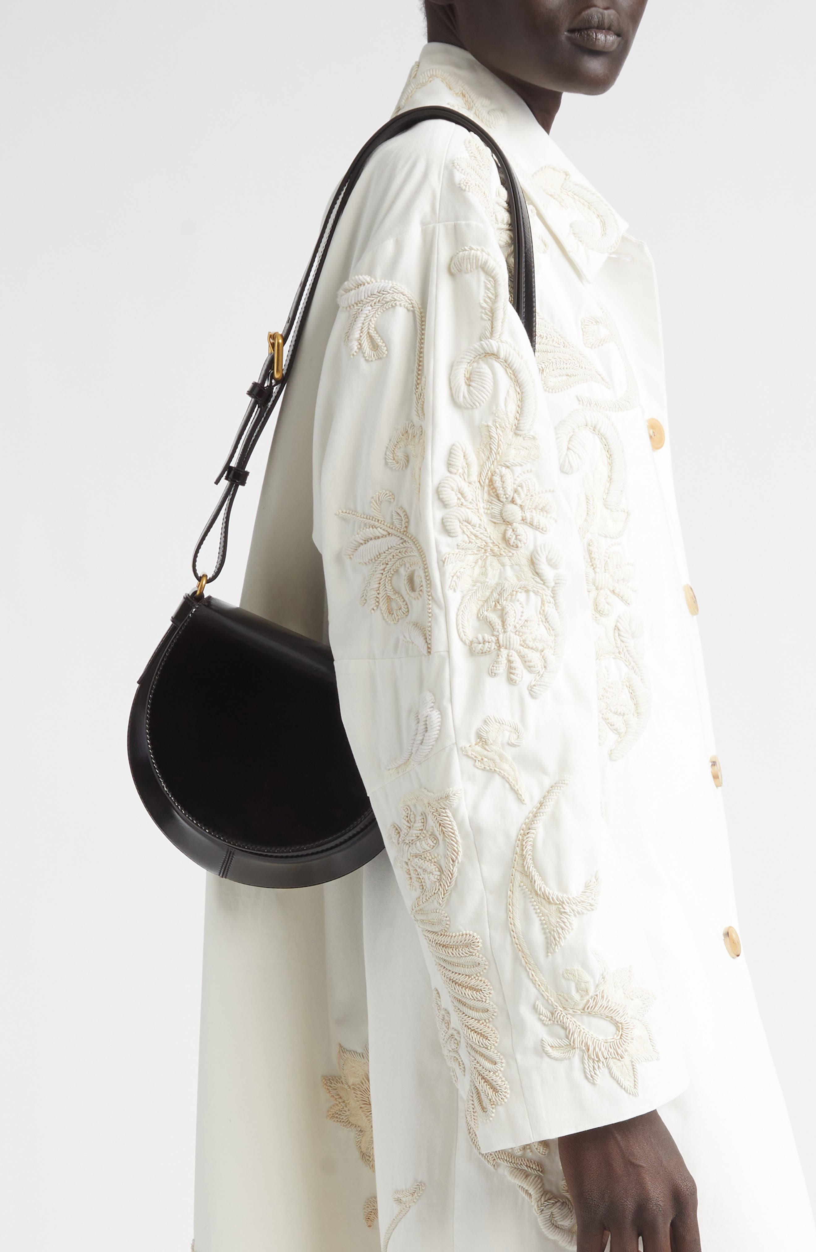 Dries Van Noten Arc Patent Leather Crossbody Bag, Alternate, color, Dark Brown 704