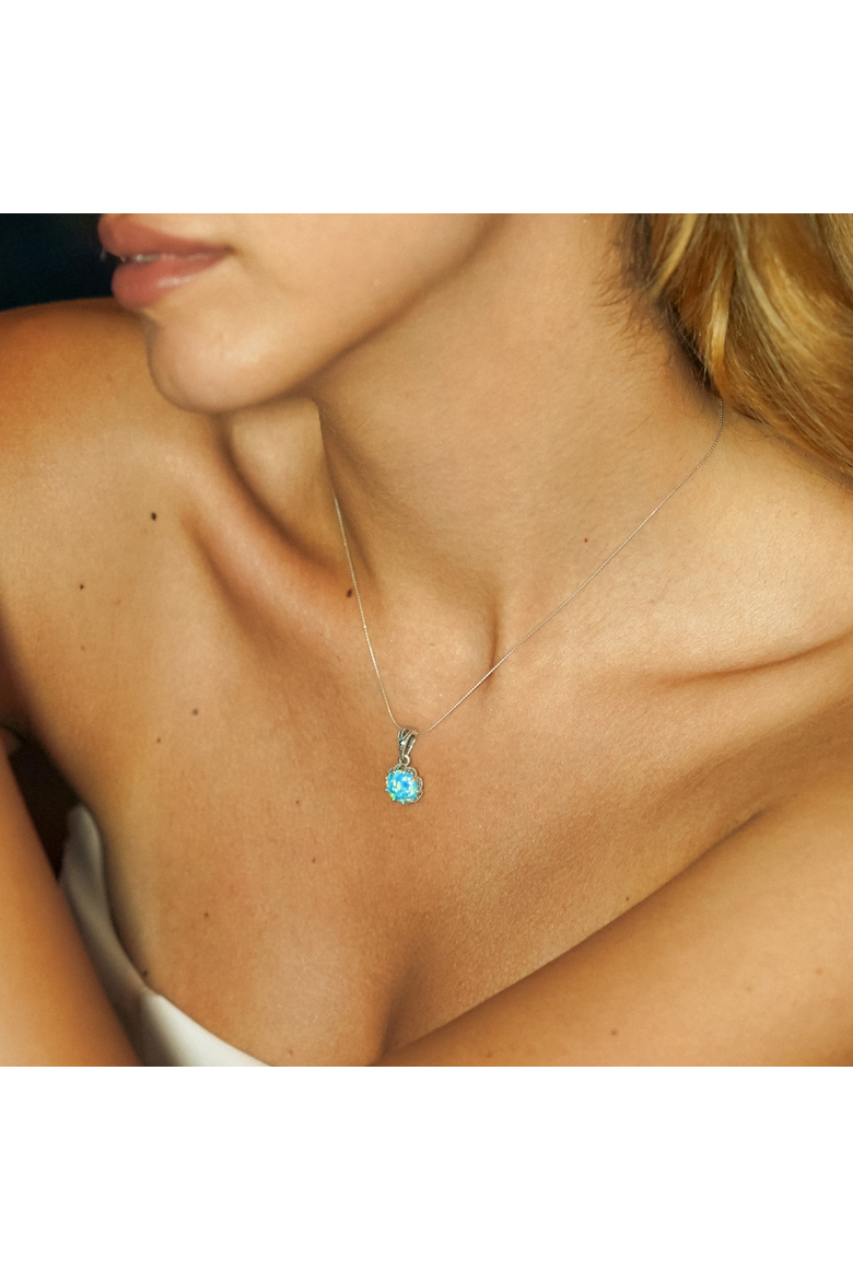 Round Opal High Quality Sterling Silver Pendant Necklace, Alternate, color, Light opal
