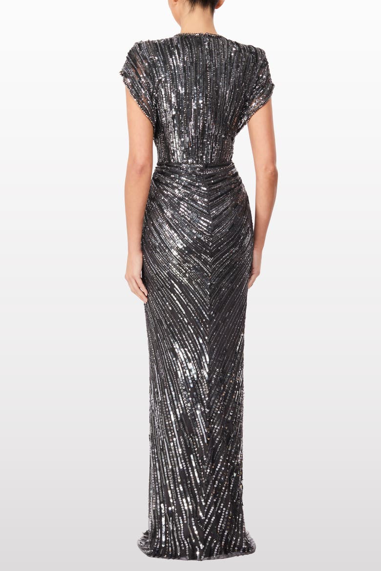 Zola Sequin-Embellished V-neck Maxi Dress, Alternate, color, Shadow Grey