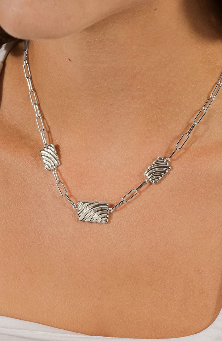 Sterling Forever Hayde Triple Textured Charm Necklace, Alternate, color, Silver