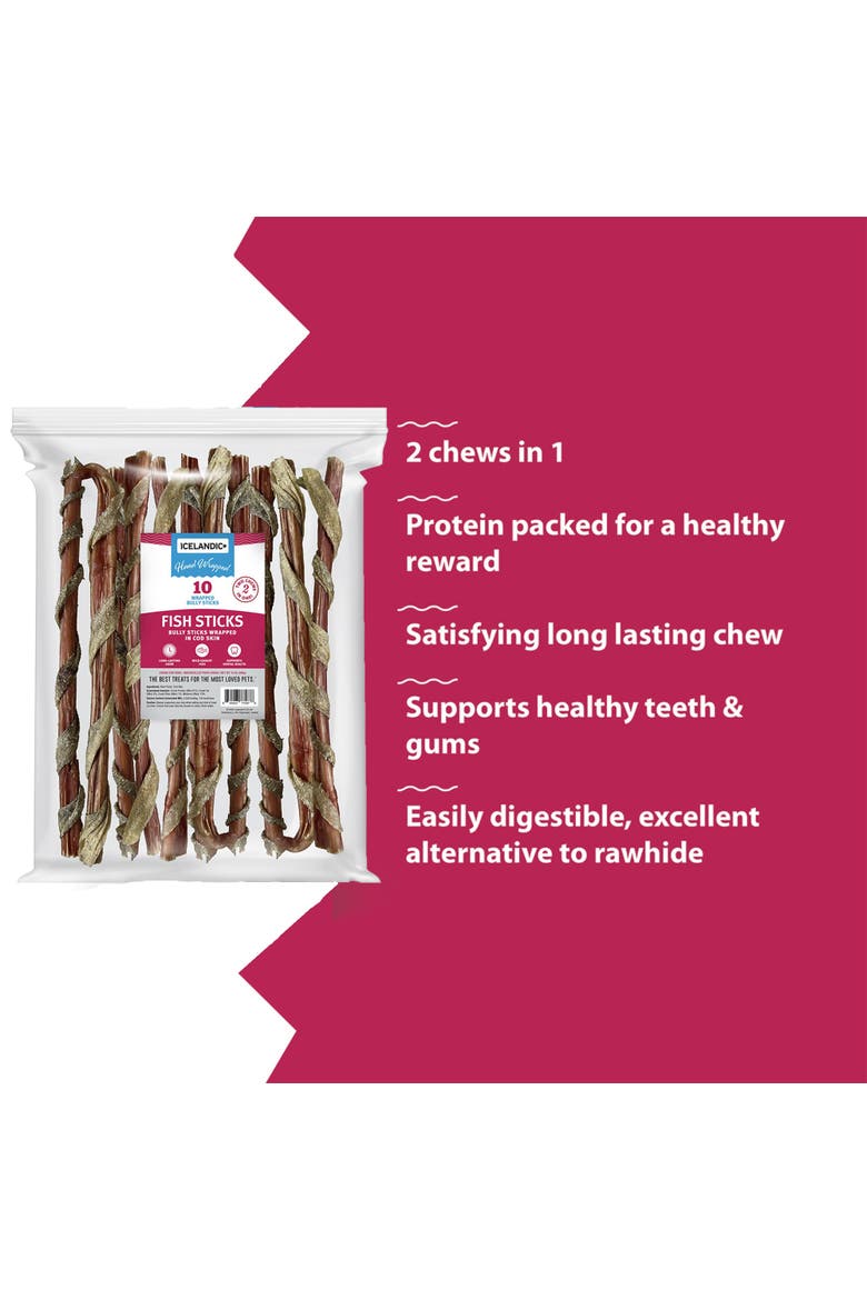 Fish Sticks - Bully Stick Wrapped In Cod Skin - 10 Pack, 12 Inch, Alternate, color, Multicolored