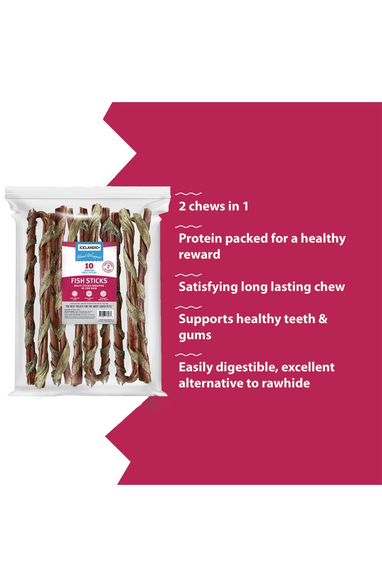 ICELANDIC+ Fish Sticks - Bully Stick Wrapped In Cod Skin - 10 Pack, 12 Inch, Alternate, color, Multicolored