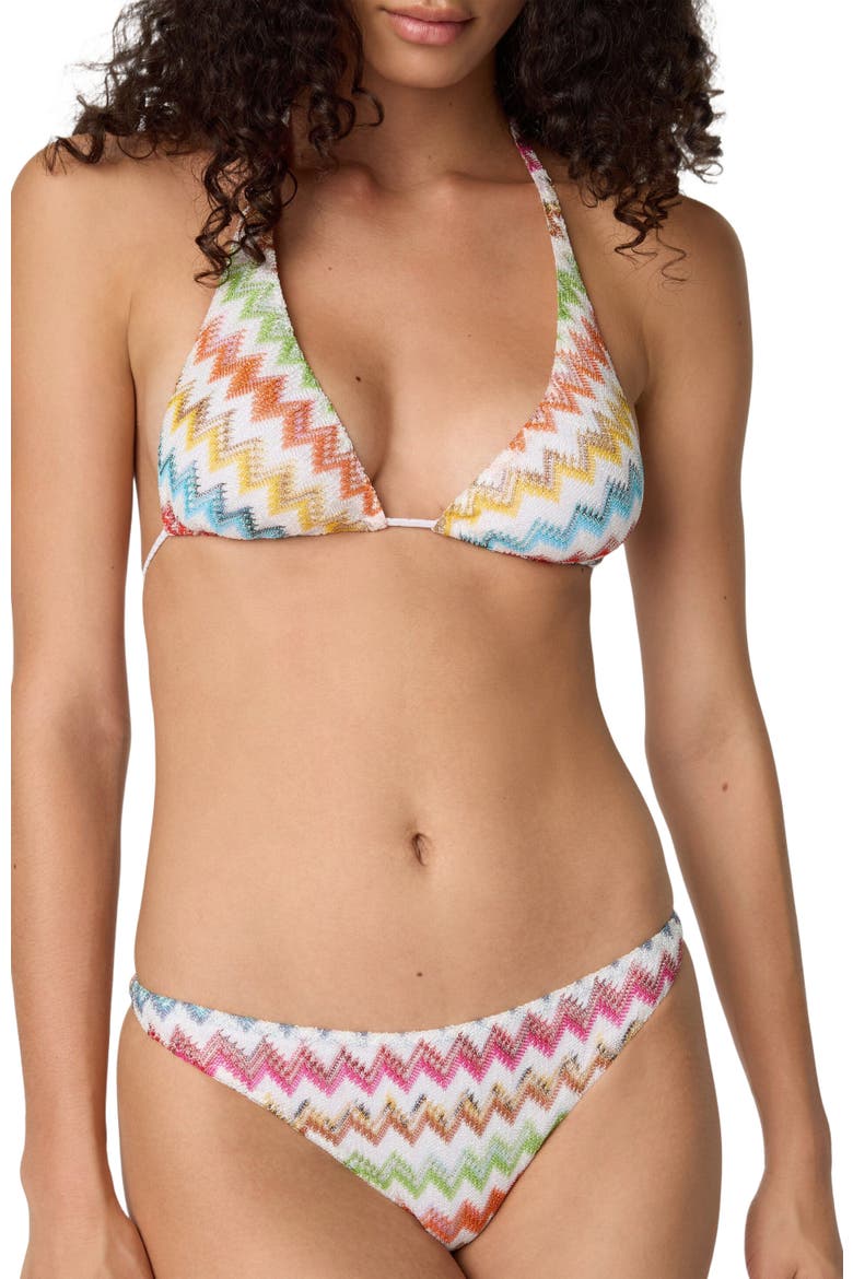 Bikini In Lamé Viscose With Micro Zigzag Pattern, Alternate, color, White & Multicoloured