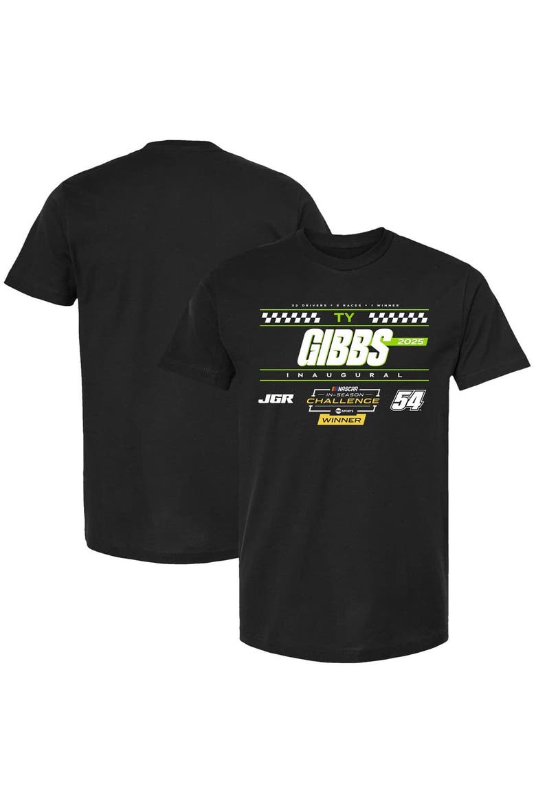 Men's Checkered Flag Sports Black Ty Gibbs 2025 NASCAR Cup Series In-Season Challenge Winner T-Shirt, Main, color, Black