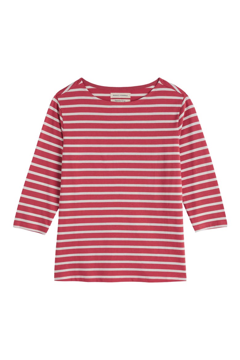Sailor Stripe Three Quarter Sleeve Organic Cotton T-Shirt, Alternate, color, BRETON ECHINACEA