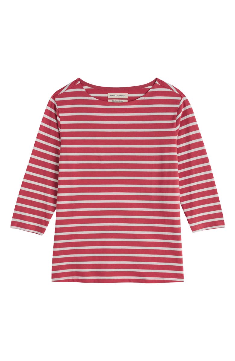 Seasalt Cornwall Sailor Stripe Three Quarter Sleeve Organic Cotton T-Shirt, Alternate, color, Breton Echinacea