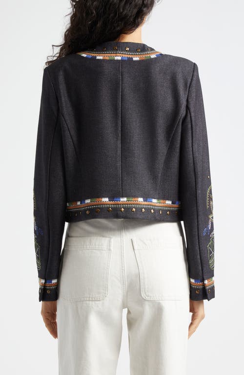 Ramy Brook Mav Embroidered Stud Detail Denim Jacket In Dark Indigo