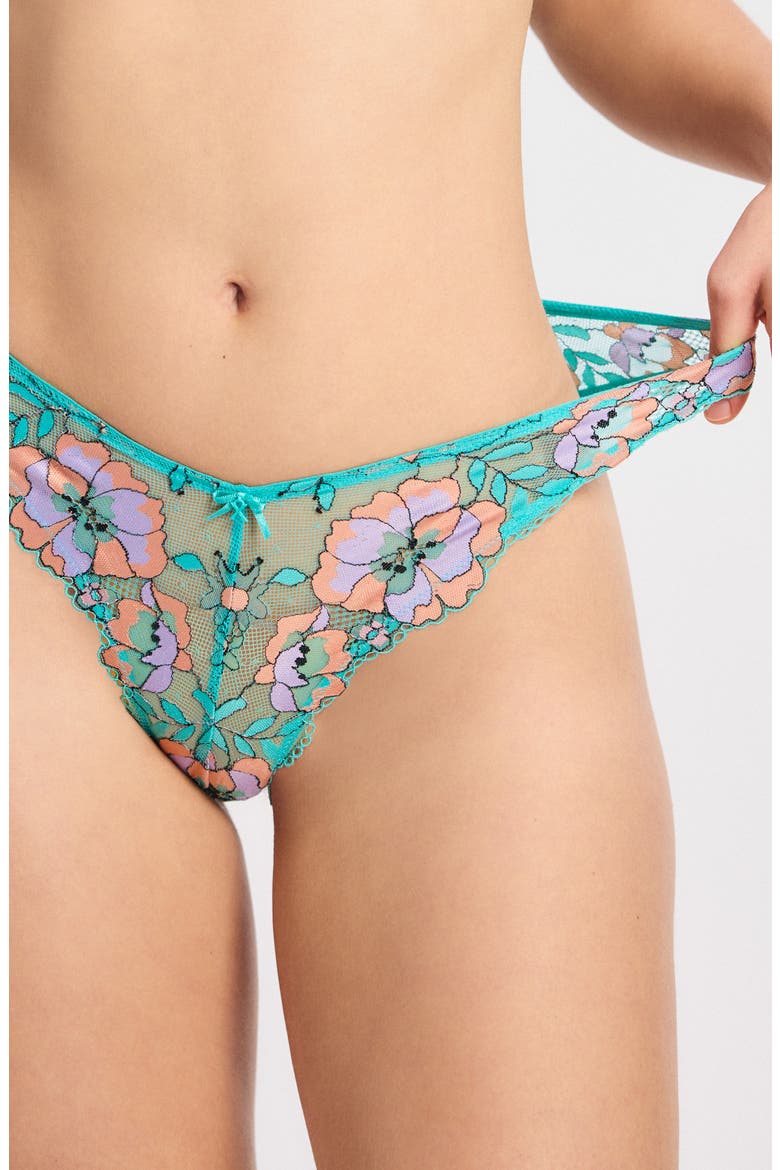 Floral Trip Lace Brazilian Panties, Alternate, color, TEAL THUNDER