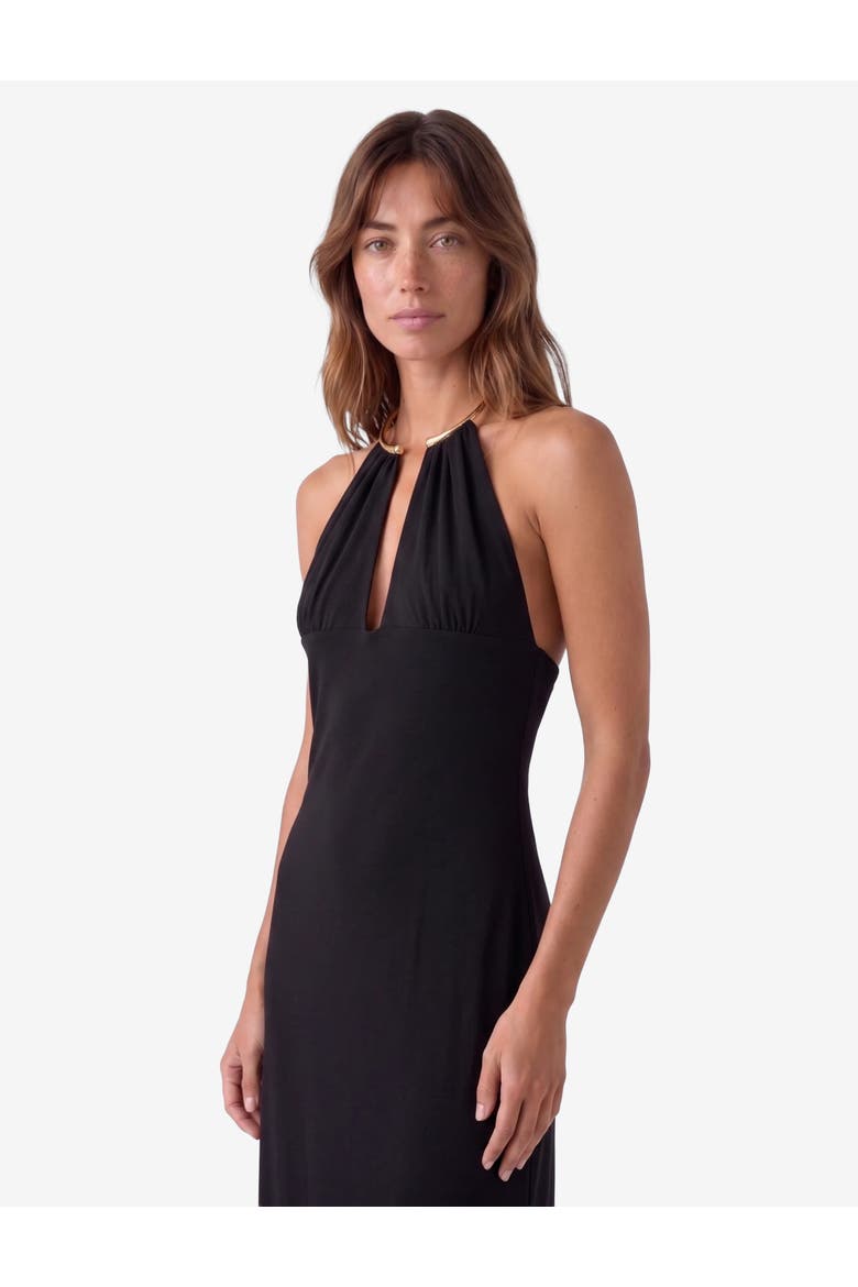 Metal Ring Detail Halter Neck Dress, Alternate, color, BLACK