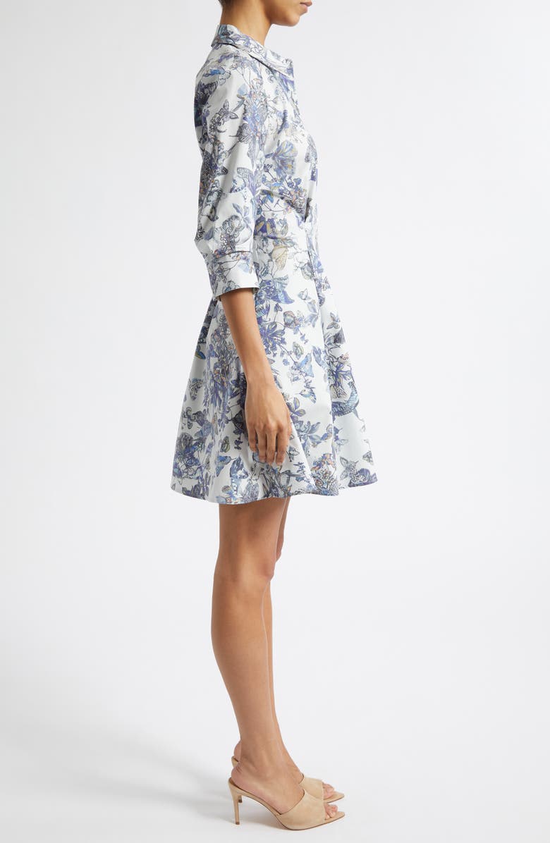 L'AGENCE Journi Pleated Long Sleeve Shirtdress, Alternate, color, Grey Multi Watercolr Butterfly