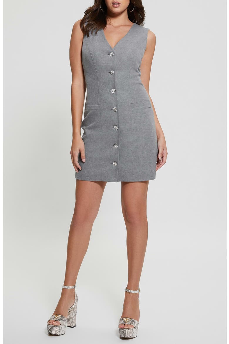 Doris Rhinestone Button Sleevless Minidress, Main, color, CLOUDY GREY HEATHER