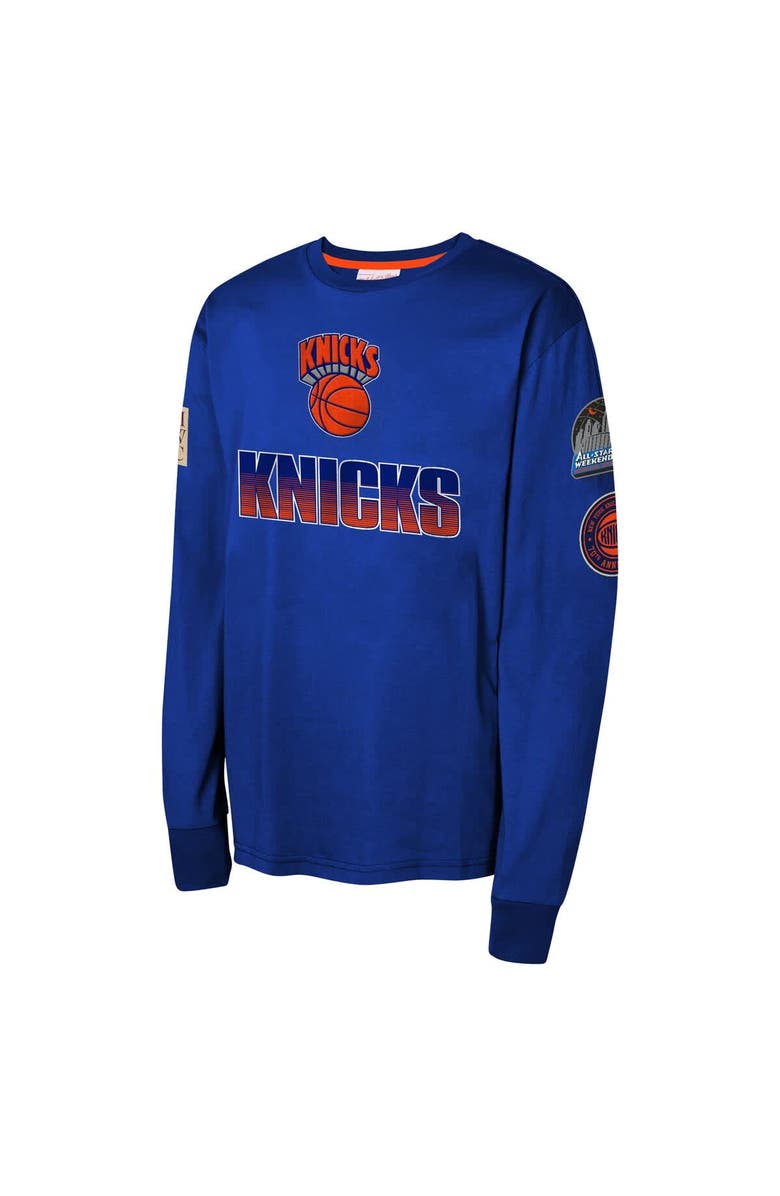 Mitchell & Ness Youth Mitchell & Ness Blue New York Knicks  Hardwood Classics All Over Long Sleeve T-Shirt, Alternate, color, 