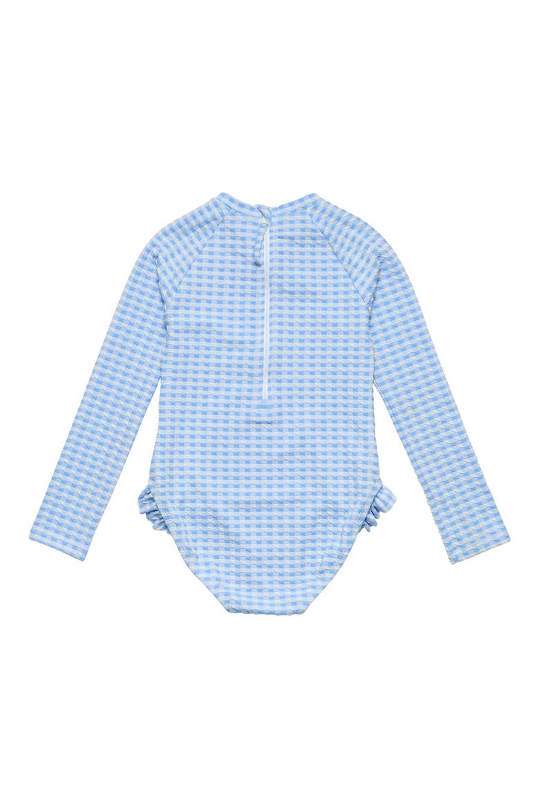 Kids' Seaside Gingham UPF 50+ One-Piece Rashguard Swimsuit, Alternate, color, BLUE