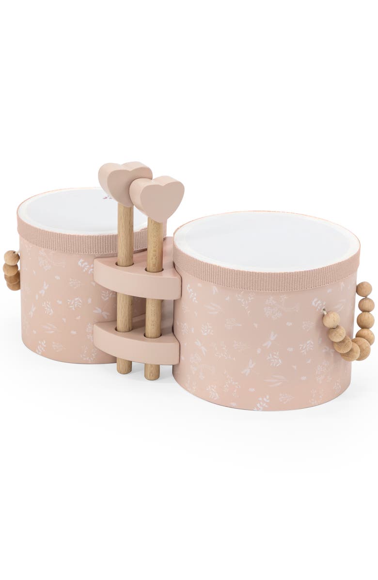 Label Label Wooden Bongos Pink, 2 Heartshaped Drum Sticks, Ages 2+, Main, color,