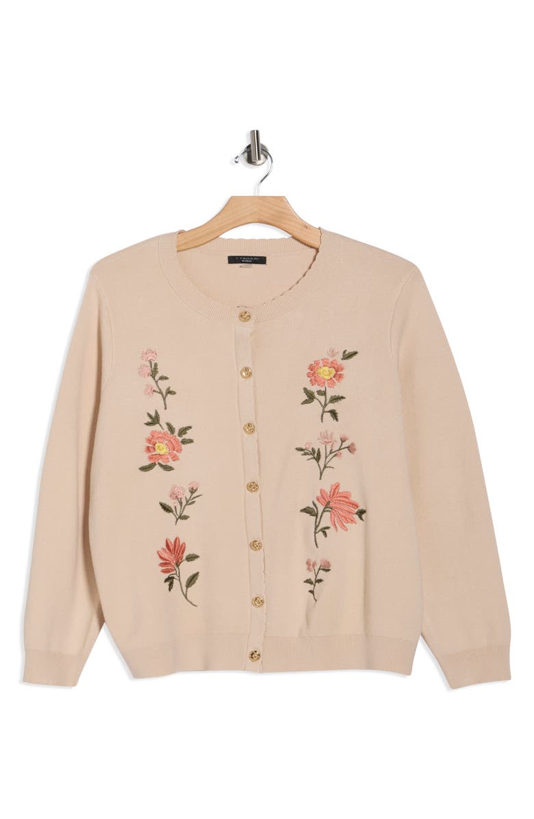 T Tahari Floral Embroidered Button Front Cardigan, Main, color, Natural