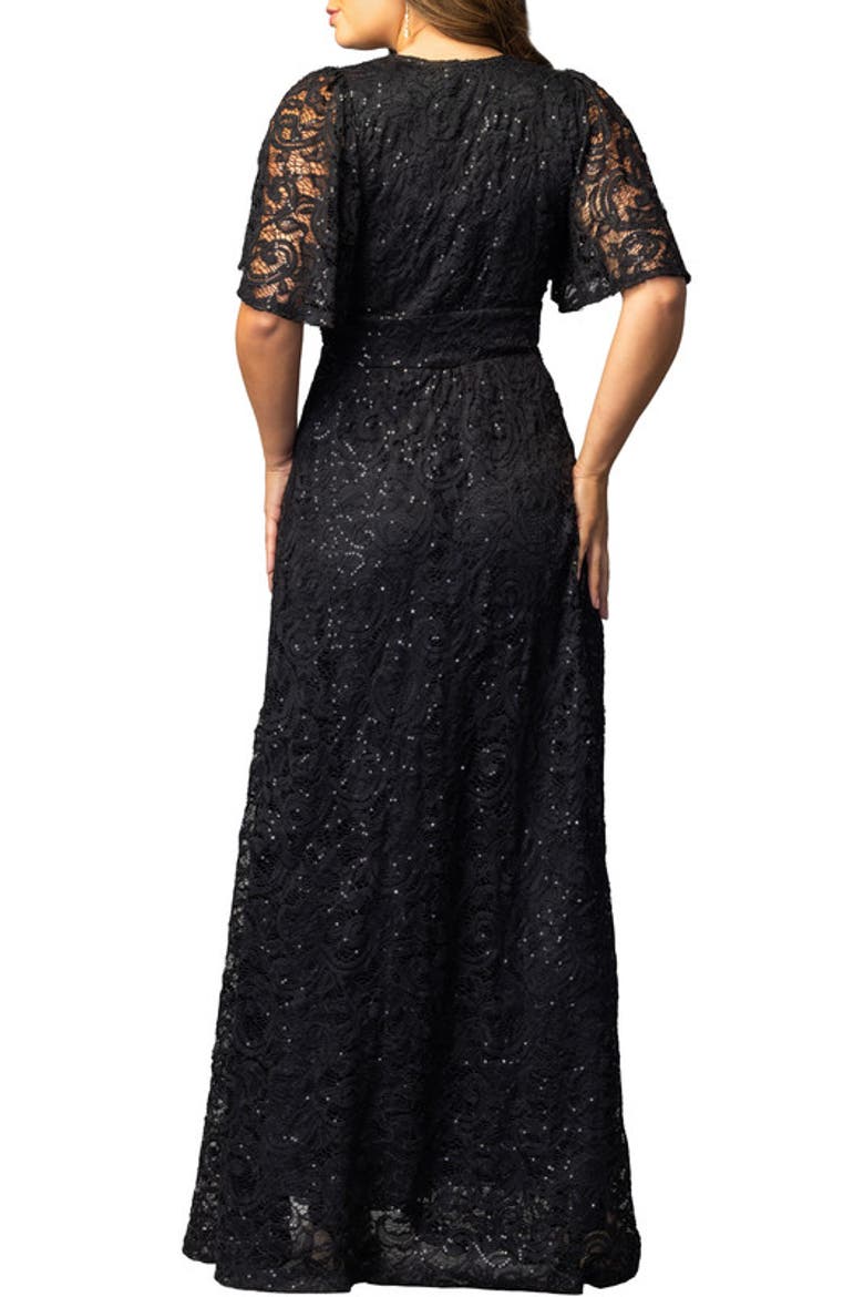 Luminous Sequin Lace Evening Gown, Alternate, color, Onyx