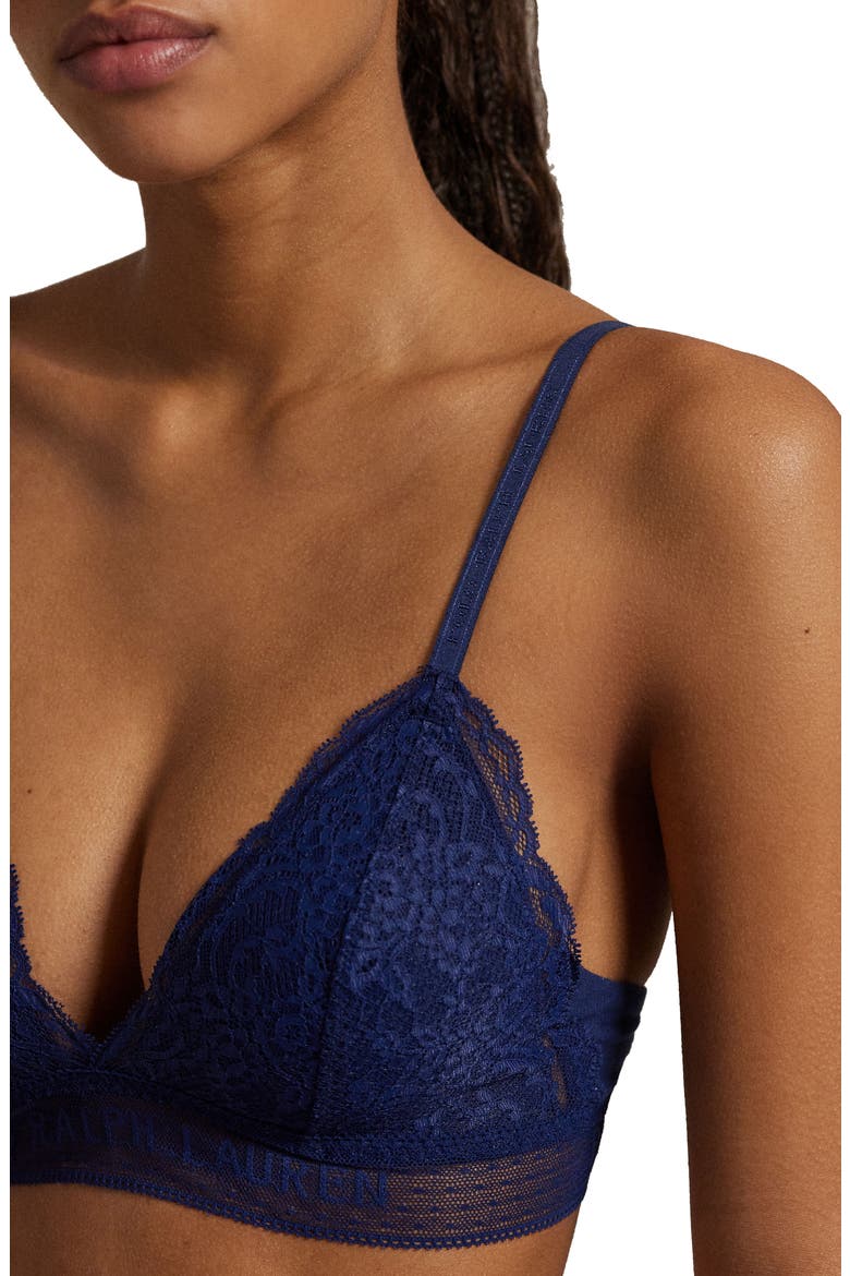 Lace & Stretch Cotton Rib Triangle Bralette, Alternate, color, NAVY
