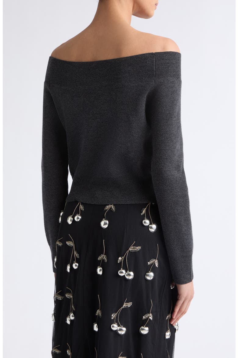 Cherry Off the Shoulder Merino Wool Sweater, Alternate, color, DARK CHARCOAL