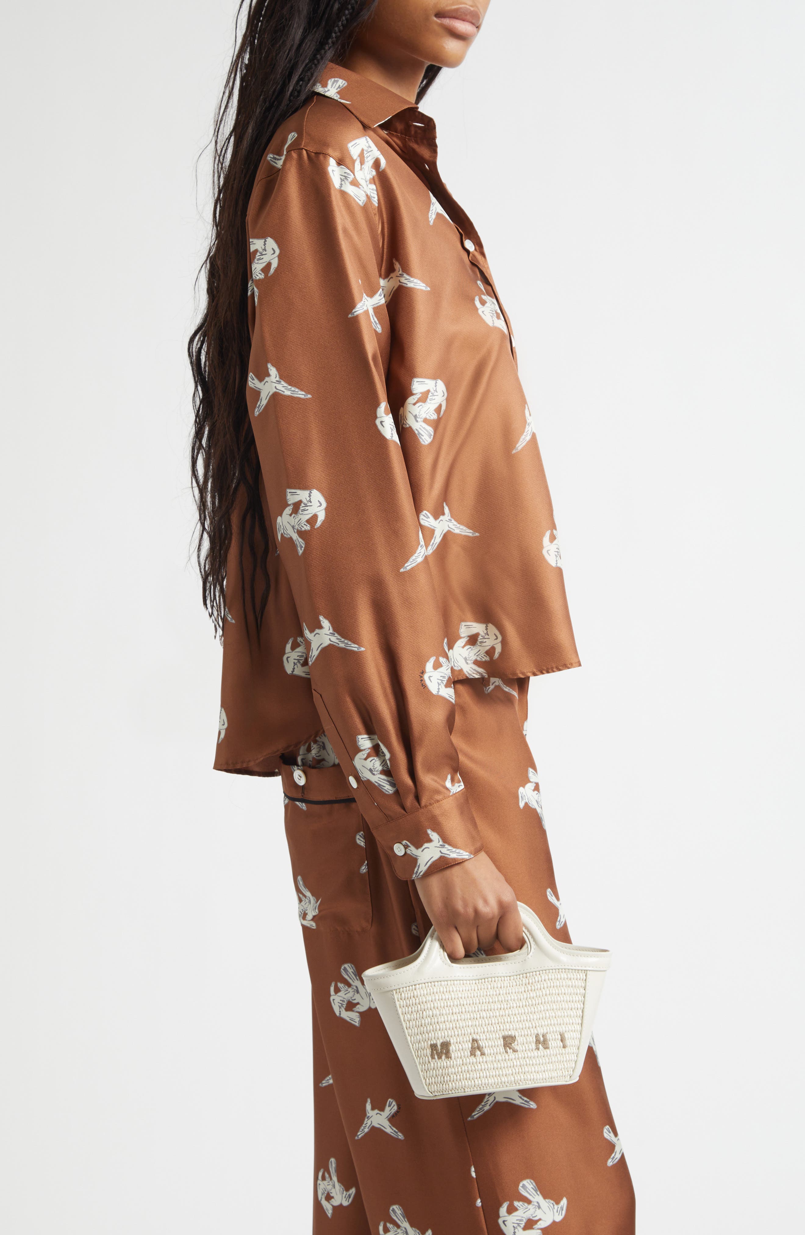 Marni Micro Tropicalia Logo Woven Top Handle Bag, Alternate, color, Shell