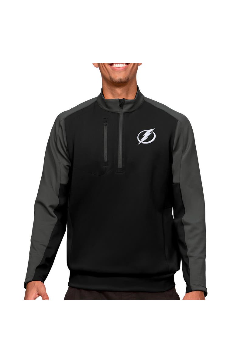 ANTIGUA Men's Antigua Black/Charcoal Tampa Bay Lightning Quarter-Zip Pullover Top, Main, color,