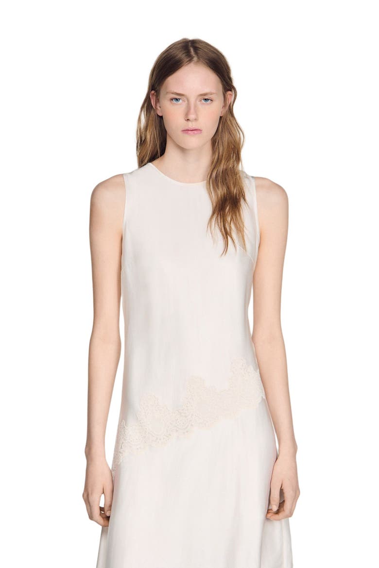Asymmetric satin-effect dress, Alternate, color, Ecru