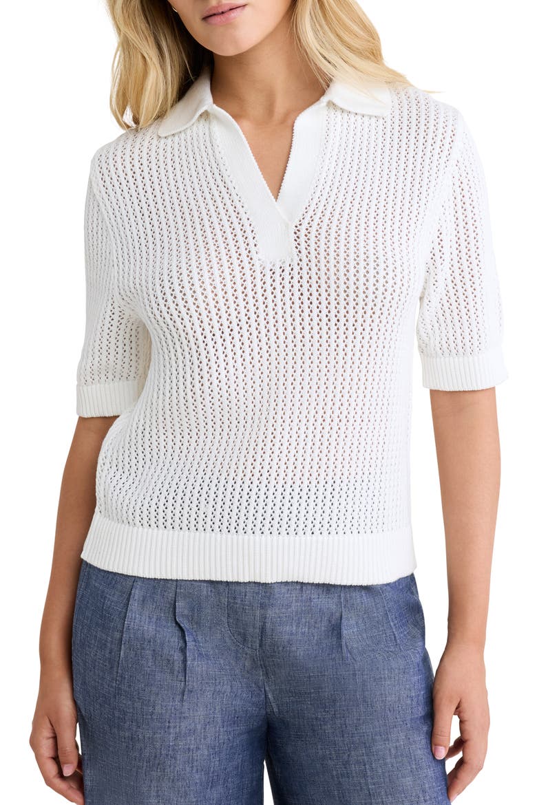 Open Stitch Polo Sweater, Main, color, PAPER WHITE