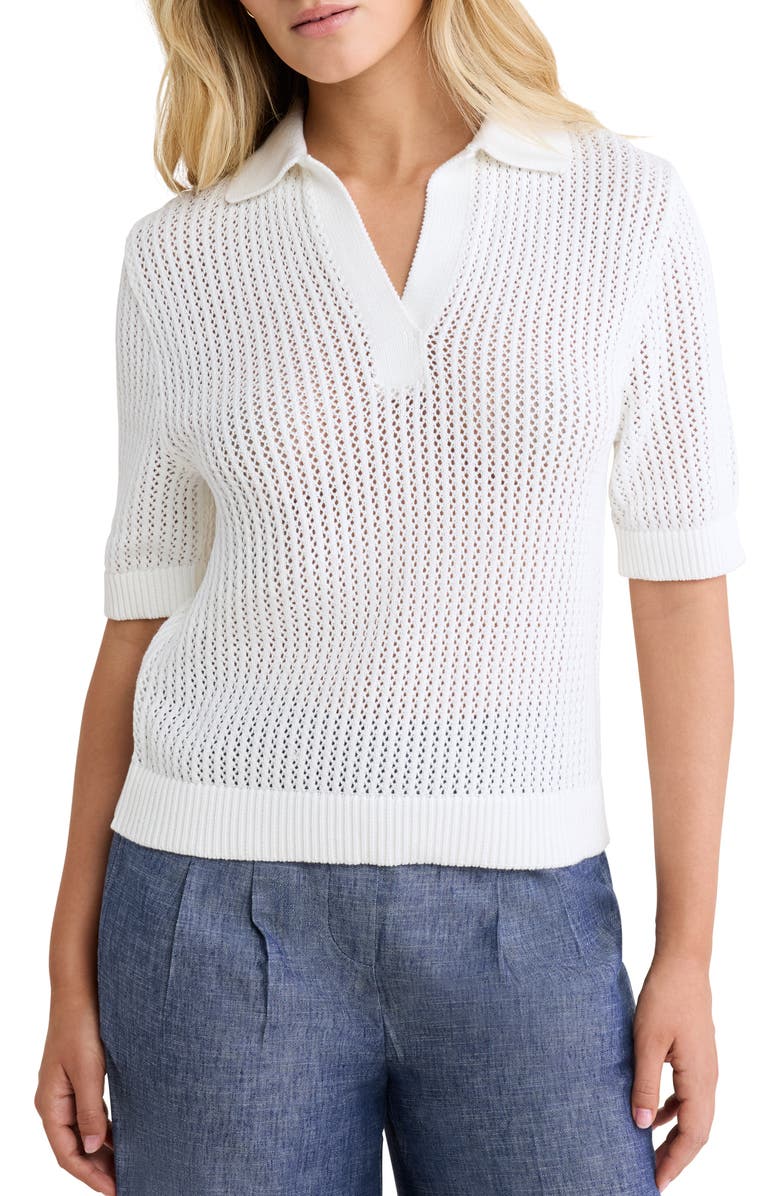 nz BY NIC AND ZOE Open Stitch Polo Sweater, Main, color, Paper White