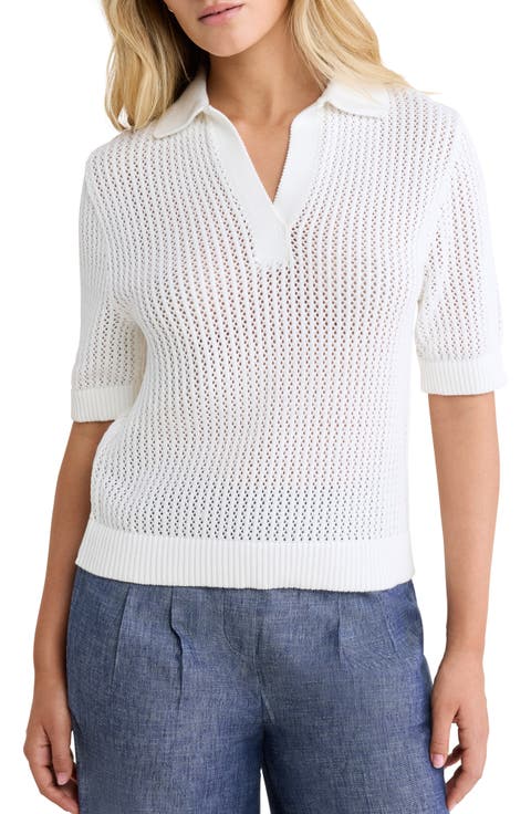 Open Stitch Polo Sweater